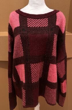ISCHIKO by OSKA Purple Plaid Pullover Sweater Mohair Blend 3 US L/XL